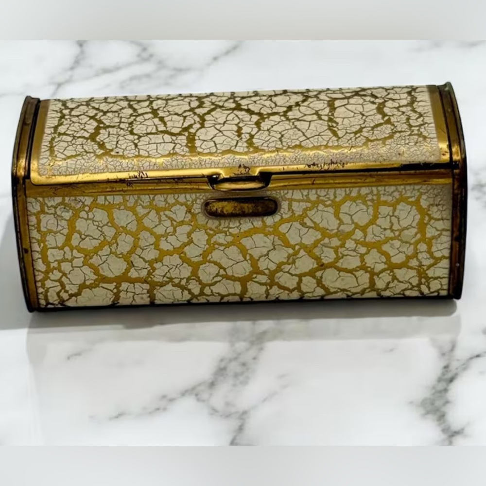 Vintage Style Gold and Cream Jewelry Box or lipstick case 1950s